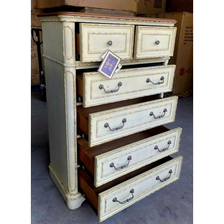 BV1809 - CH : Tủ 6 Ngăn Kéo Giả Cổ - Màu Trắng Kem 